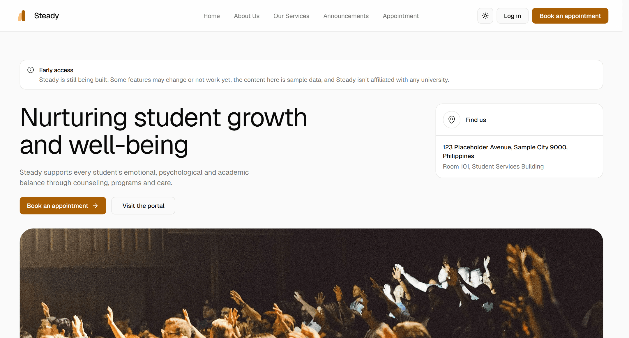 Steady homepage, headed “Nurturing student growth and well-being”.